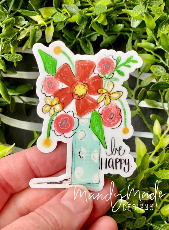 “Be Happy” Floral Sticker